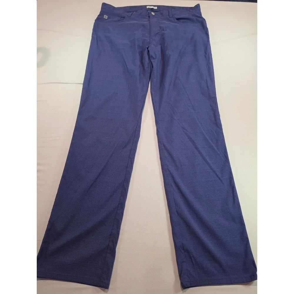 Peter Millar Crown Sport Mens 36x32 Purple Blue Micro Check Performance Pants